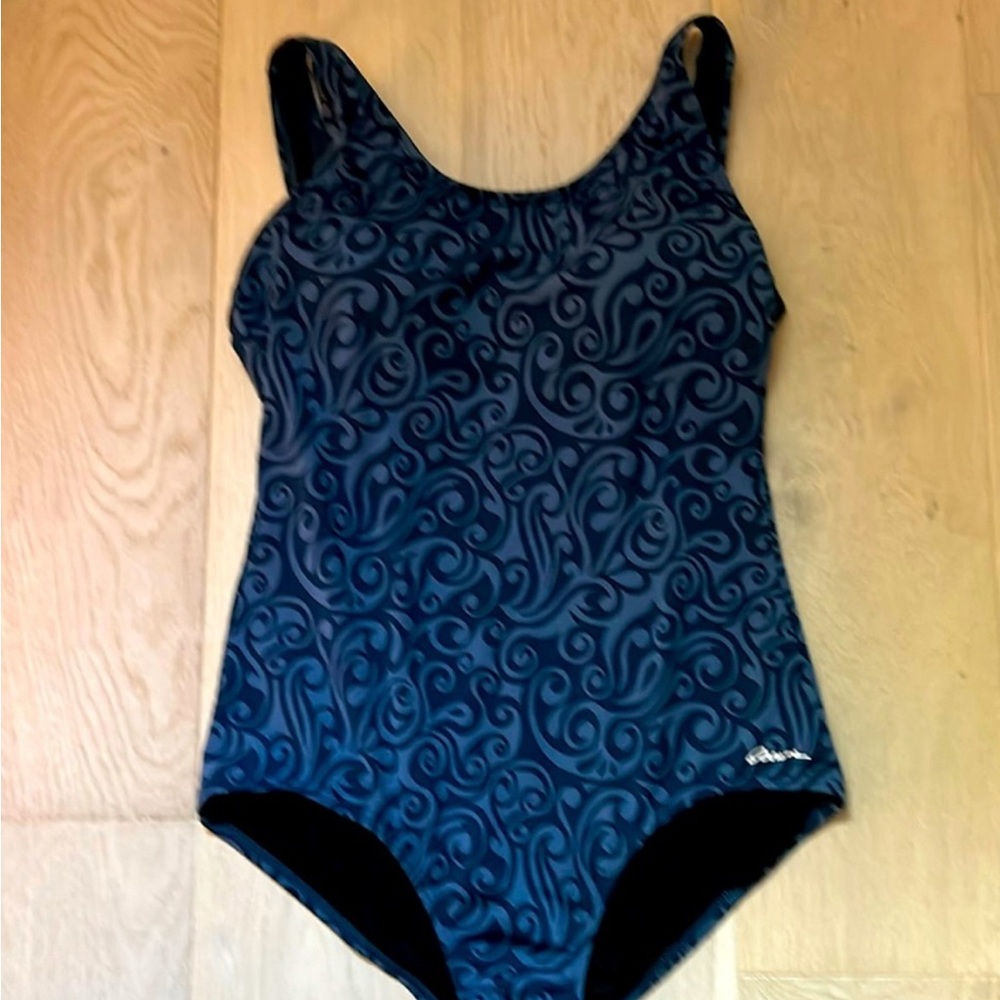 Navy Blue Swirl One Piece Swimsuit with Tank Style